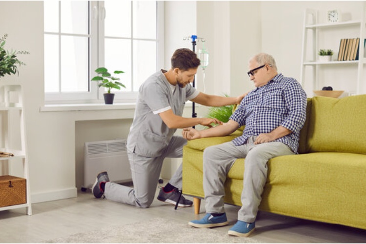 In Home Therapy Assistant Helping the Old Men To care his Health